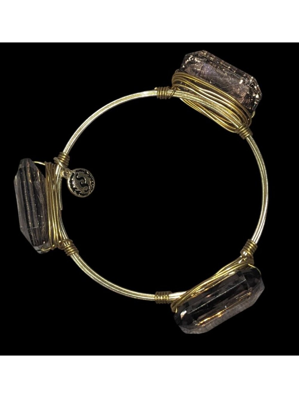 Boho Witchy Simulated Gem Wire Wrapped Gold Tone Bangle Bracelet